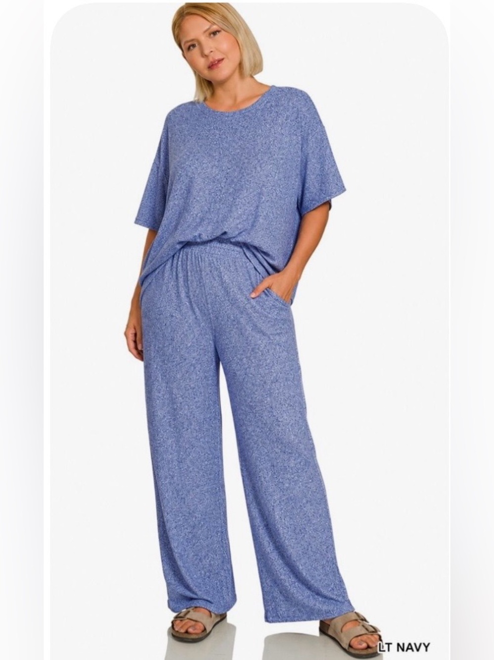 NEW!Plus Size LT Navy Plus soft melange short sleeve tee & long pants set SZ 1X - Picture 2 of 5